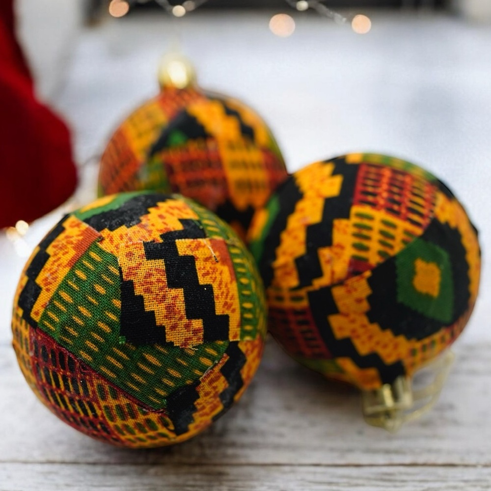 Handmade Kente Fabric Ornaments, African Ornaments, African Christmas